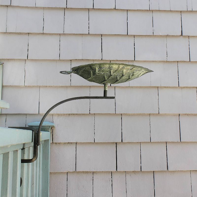 12" Aspen Leaf Birdbath with Rail Mount Bracket Antique Brass Plated - ACHLA Designs