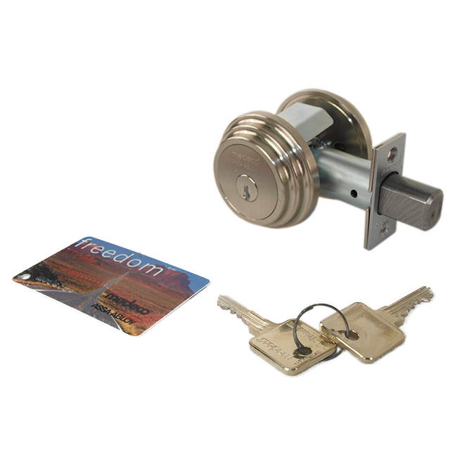 Medeco Maxum 11-R524-619-FM Satin Nickel US15 Grade 1 Double Cylinder Tubular Deadlock Deadbolt With 2-3/4" Backset And 1" Faceplate, High Security M3 Freedom Keyway