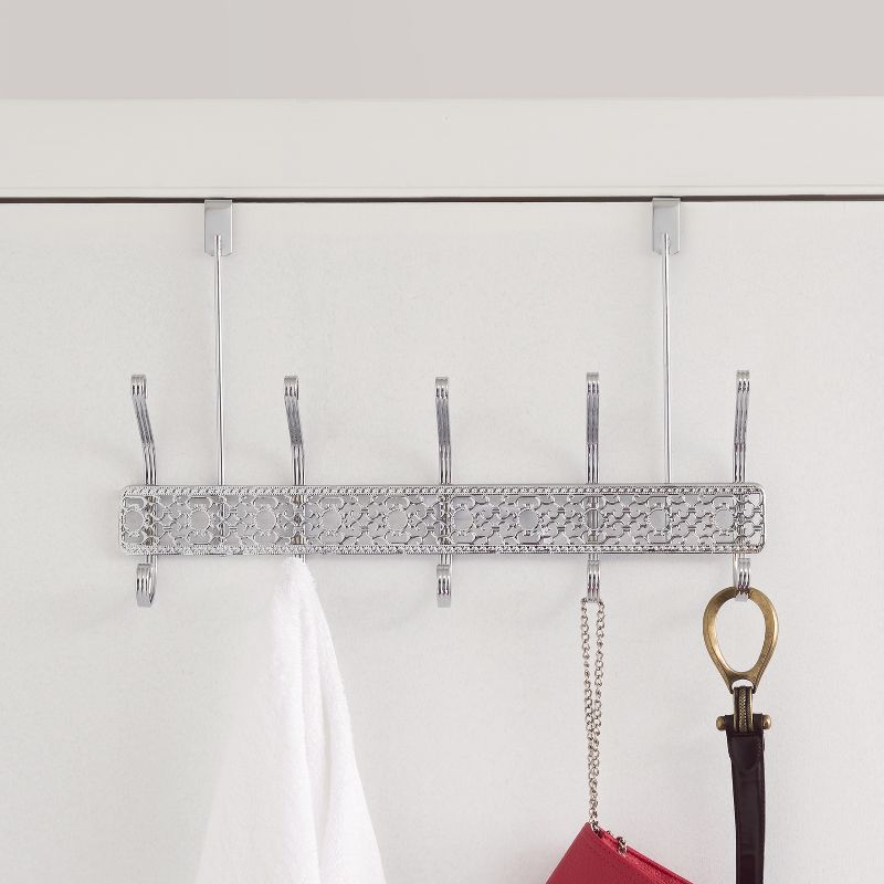 Home Basics 5 Dual Hook Chrome Plated Steel Over the Door Hanging Rack