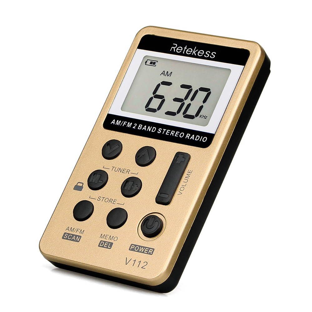 Retekess V-112 Portable AM/ FM Stereo Radio Pocket 2 Band Digital Tuning Radio Mini Receiver Outdoor Radio w/ Earphone Lanyard 1.5 Inch LCD Display Screen Rechargeable 500mAh Battery Sleep Timer
