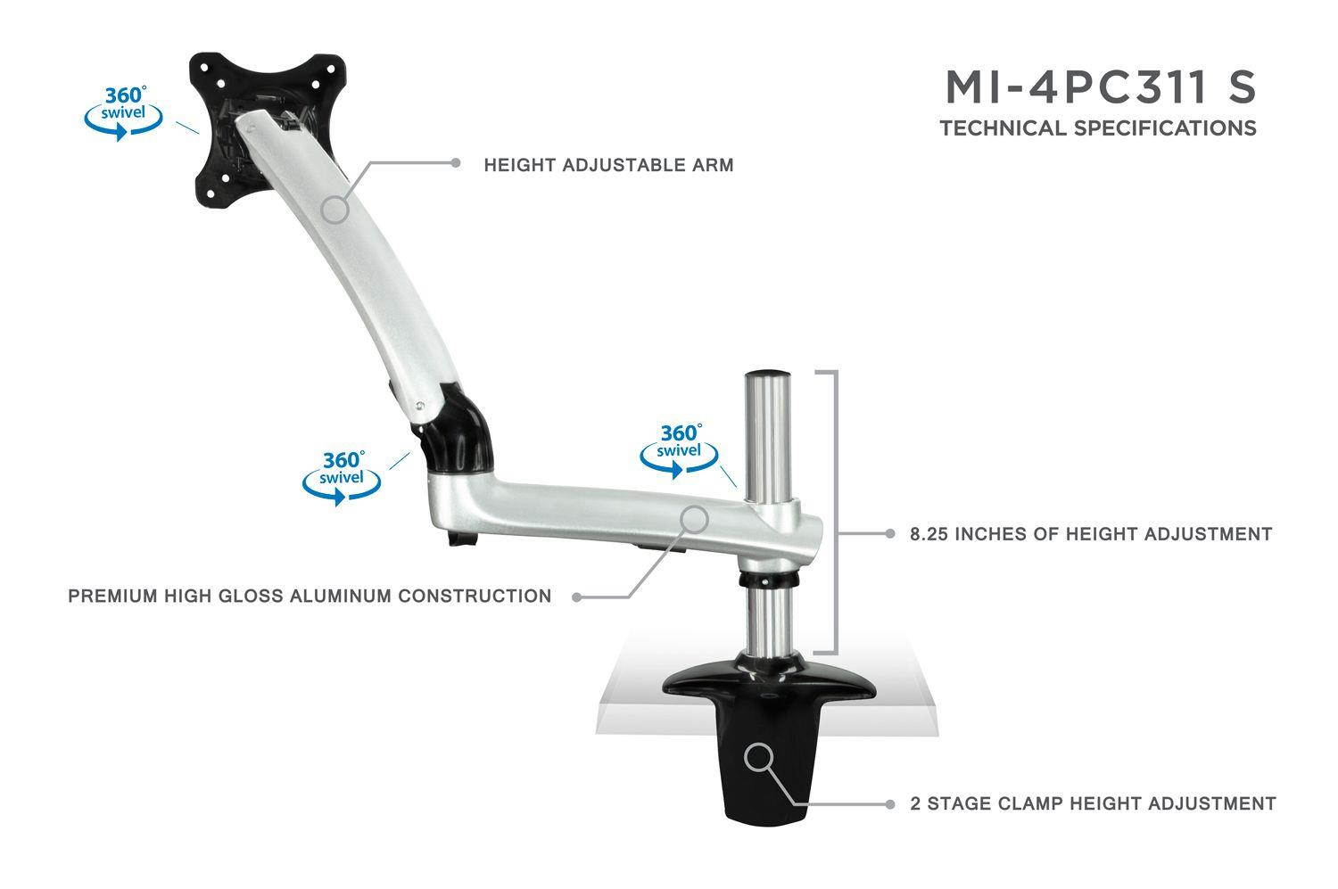Mount-it! Expandable Desk Mount Spring Arm Clamp Base (Single Monitor, Dark Gray)