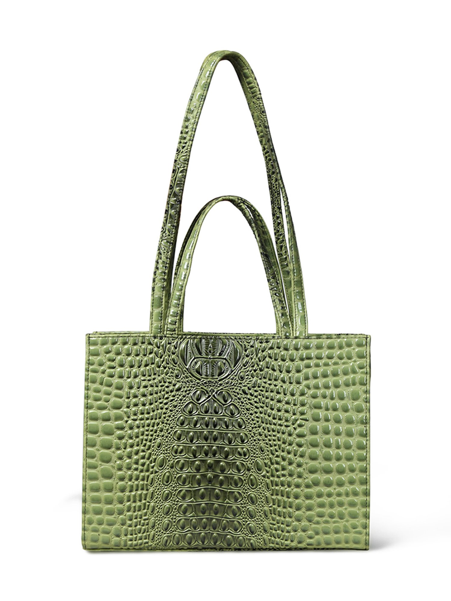 PELLE LUXUR Olive Green Animal Effect Medium Handheld Handbag