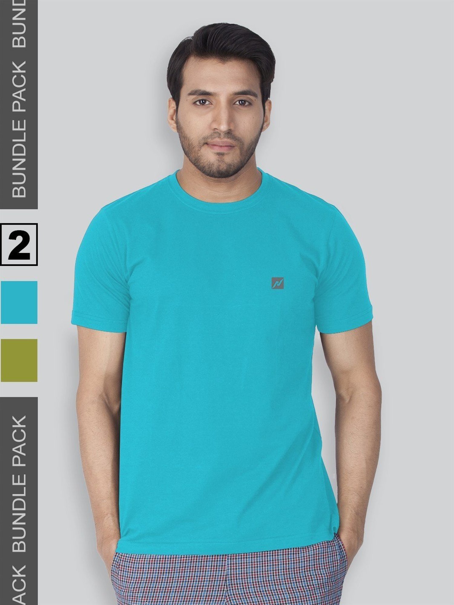 Lux Nitro Turquoise & Olive Green Regular Fit T-Shirt Pack of - 2