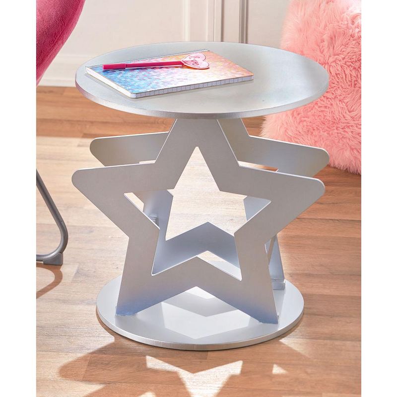 Lakeside Novelty Silver Star Shaped Room Accent Table for Kids, Teenagers Room