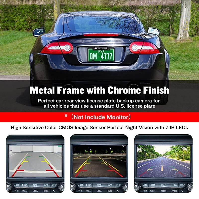 Backup Camera, License Plate Frame Car Rear View Camera with 170 Degree Viewing Angle & 7 Bright LED,  Universal Night Vision Waterproof High Sensitive Vehicle Reverse Camera