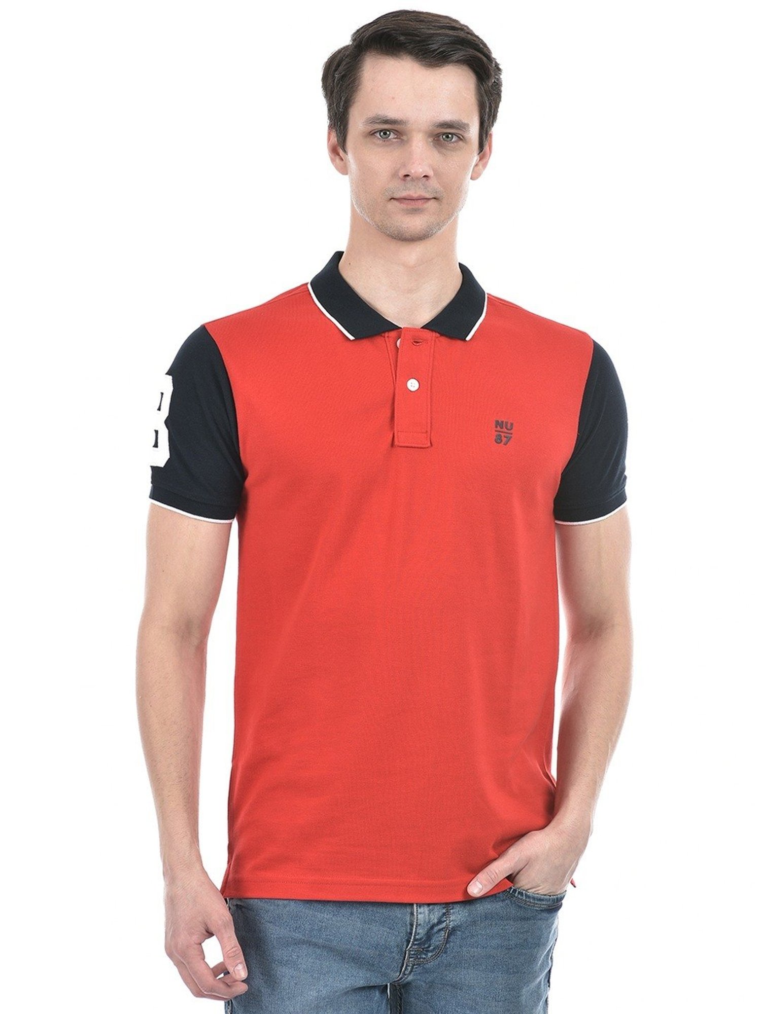 Numero Uno Red Cotton Slim Fit Polo T-Shirt