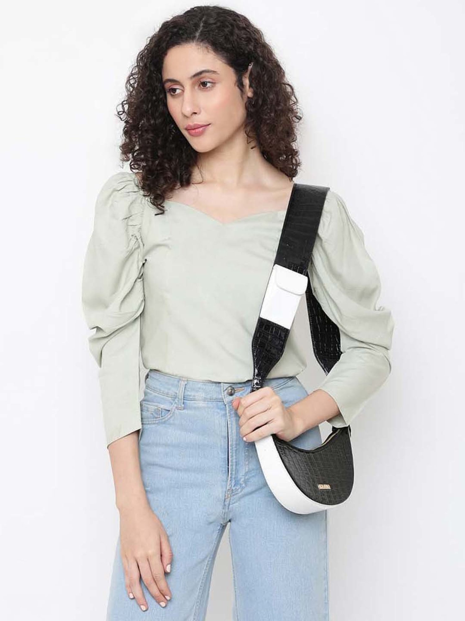 KLEIO Black Textured Medium Sling Handbag