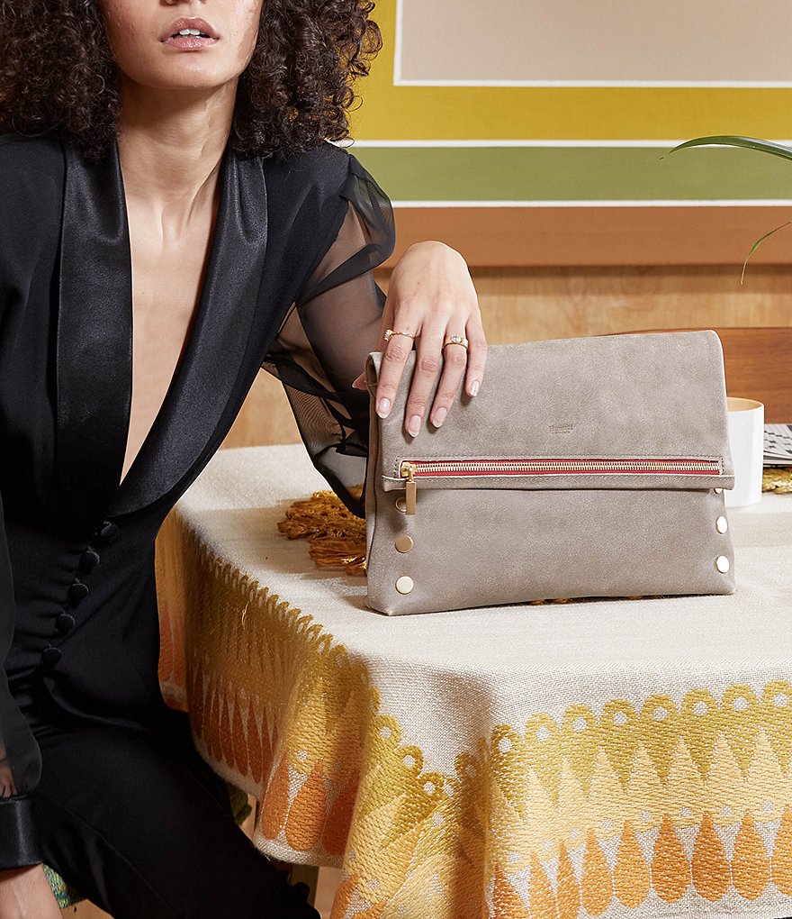 Hammitt VIP Fold Over Large Studded Leather Zip Flap Crossbody Bag