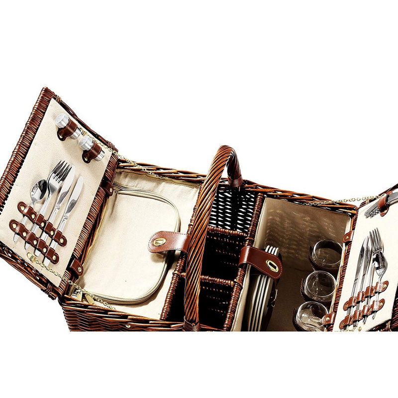 Picnic at Ascot Insulated Picnic Basket/Cooler Fully Equipped with Service for 2 - Trellis Green