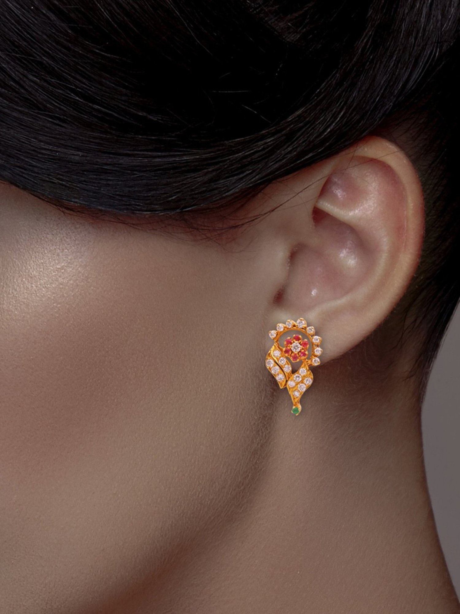 C.Krishniah Chetty 18k Gold & Diamond with Gemstones Stud Earrings for Women