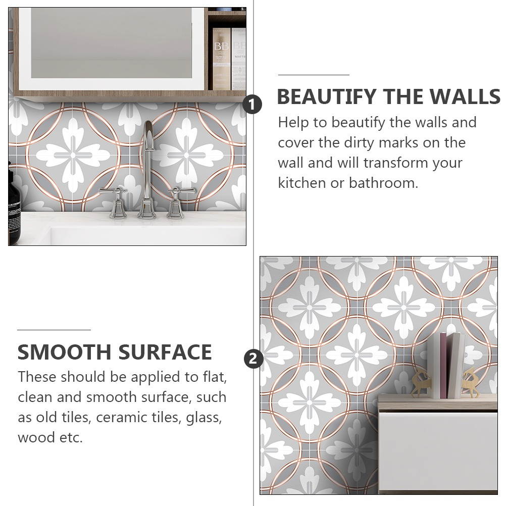 10pcs Tiles Stickers PVC Self Adhesive Metal Line Design Waterproof Tiles Decal