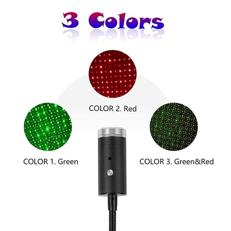 Sound Activated USB Star Light with 9 Functional Models 3 Colors  Adjustable Romantic Interior Car Lights USB Night Lights Decorations for Car Bedroom Ceiling Party RedampGreen