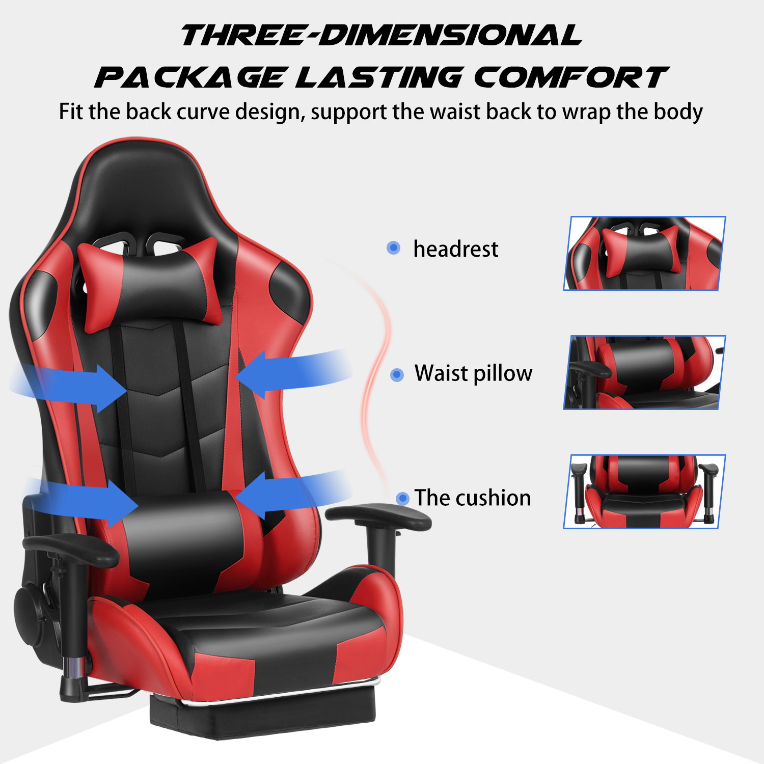 Labradores Gaming Chair Office Chair PC Chair with Massage Lumbar Support, Racing Style PU Leather High Back Adjustable Swivel Task Chair with Footrest (Black&Red)
