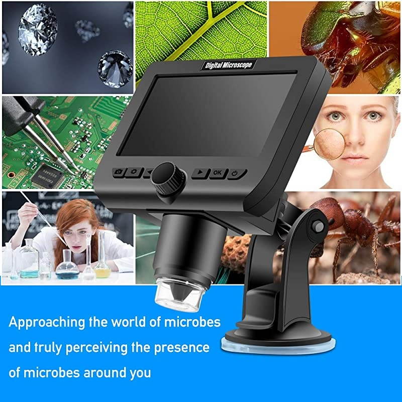 Digital Wireless Microscope,  4.3 Inches LCD USB Digital Microscope 1080P 50X to 1000X WiFi Magnification Magnifier with 8 LED Adjustable Lights
