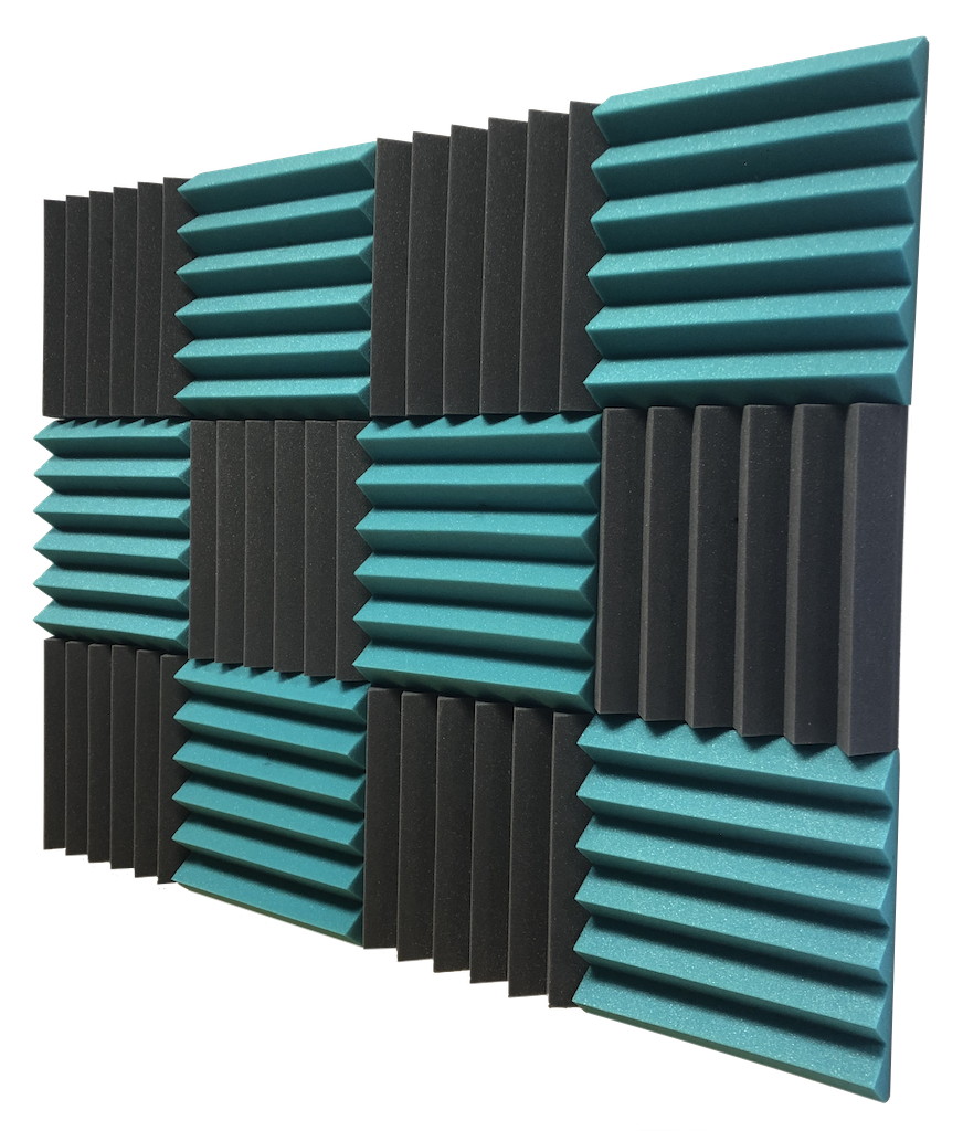 2" Teal and Black Acoustic Wedge Soundproofing Studio Tiles 12 pack