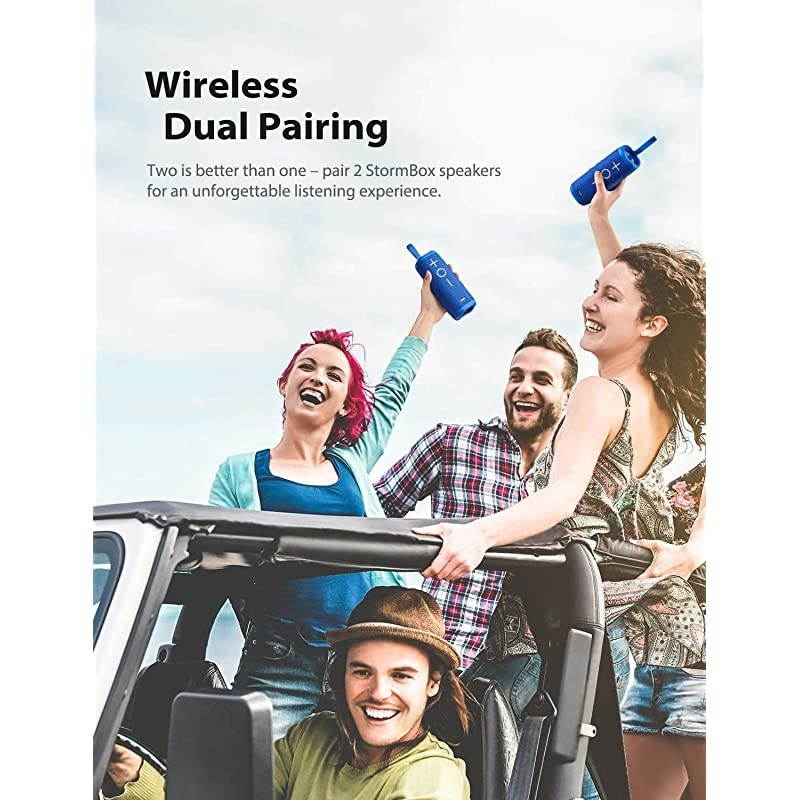 StormBox Bluetooth Speaker 24W Portable Speaker 360&deg; Surround Sound Enhanced Bass Wireless Dual Pairing IPX7 Waterproof 20Hour Playtime 66ft Bluetooth Range Outdoor Speaker Blue