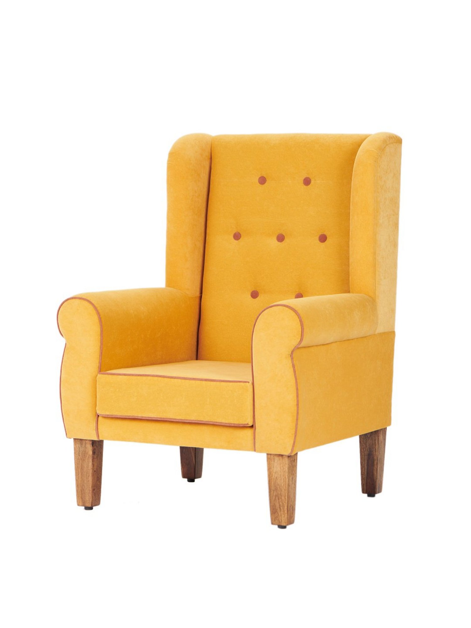Chumbak Solid Yellow Sheesham Wood Begum Wing Chair
