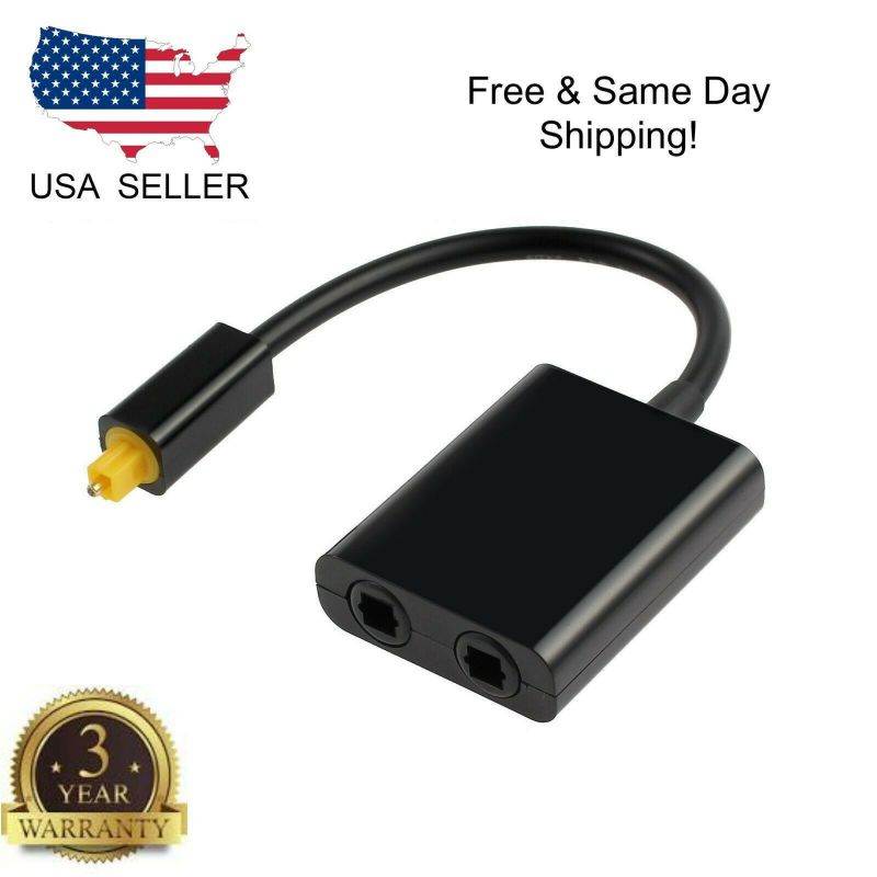 Dual Port Toslink Digital Optical Adapter Splitter Fiber Audio Cable 1 In 2 Out