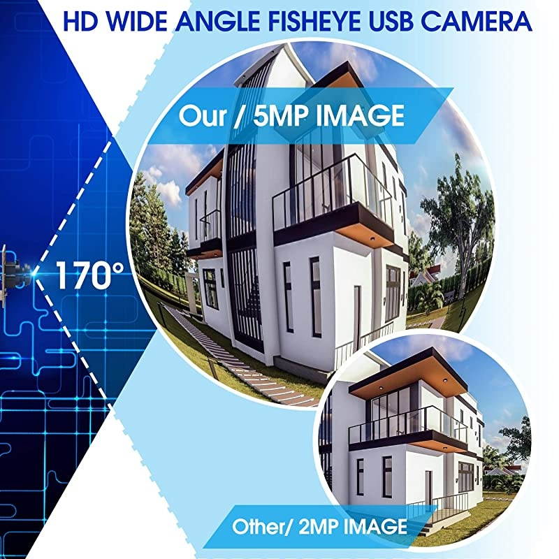 Megapixel USB Camera Module with 170 Degree Fisheye Lens Wide Angle HD 292X1944 USB Webcamera with CMOS OV640 Sensor USB with Camera Machine Vision Mini Webcam for Windows Mac Andriod Linux