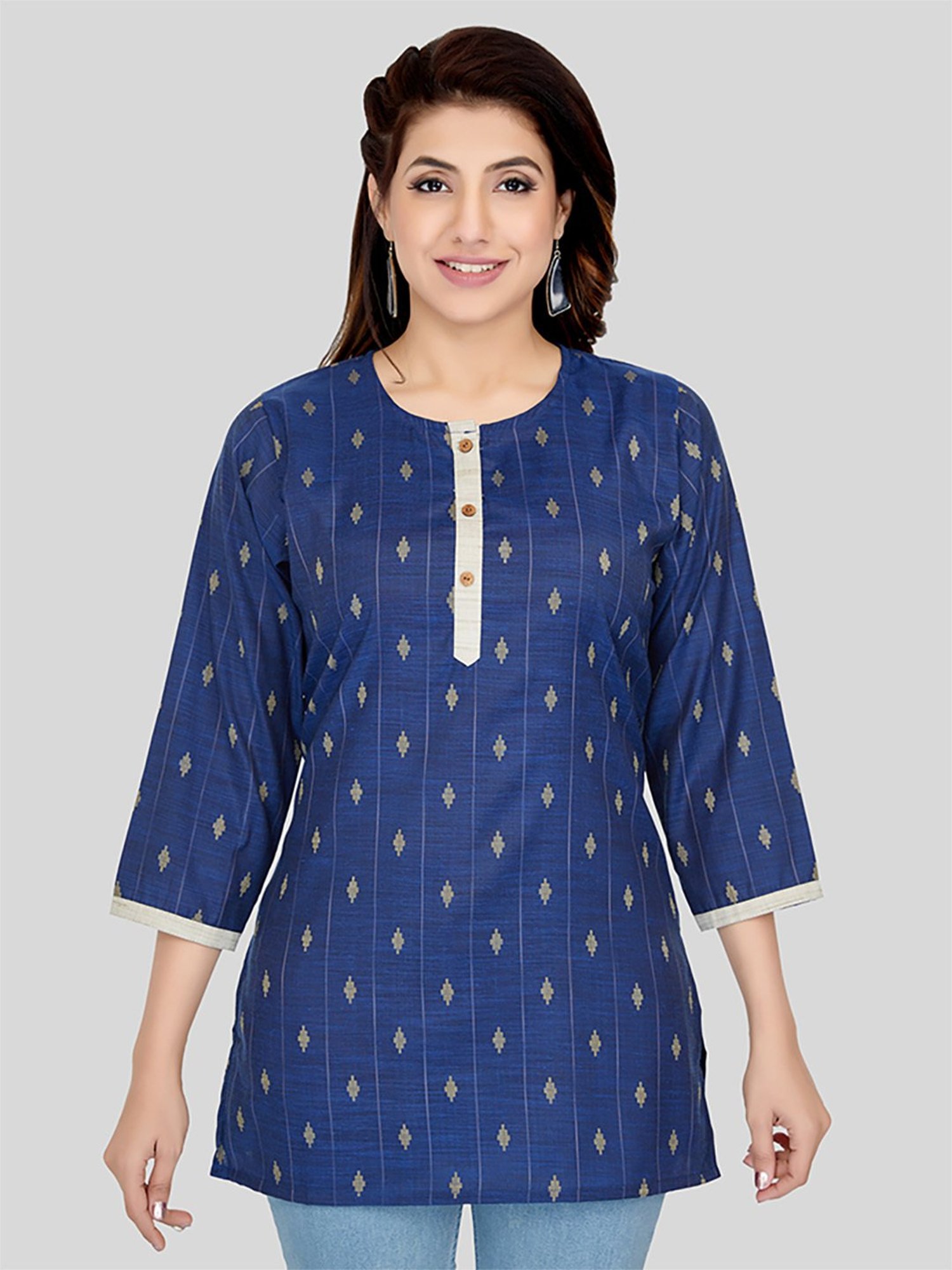 Saree Swarg Blue Woven Pattern Straight Short Kurti