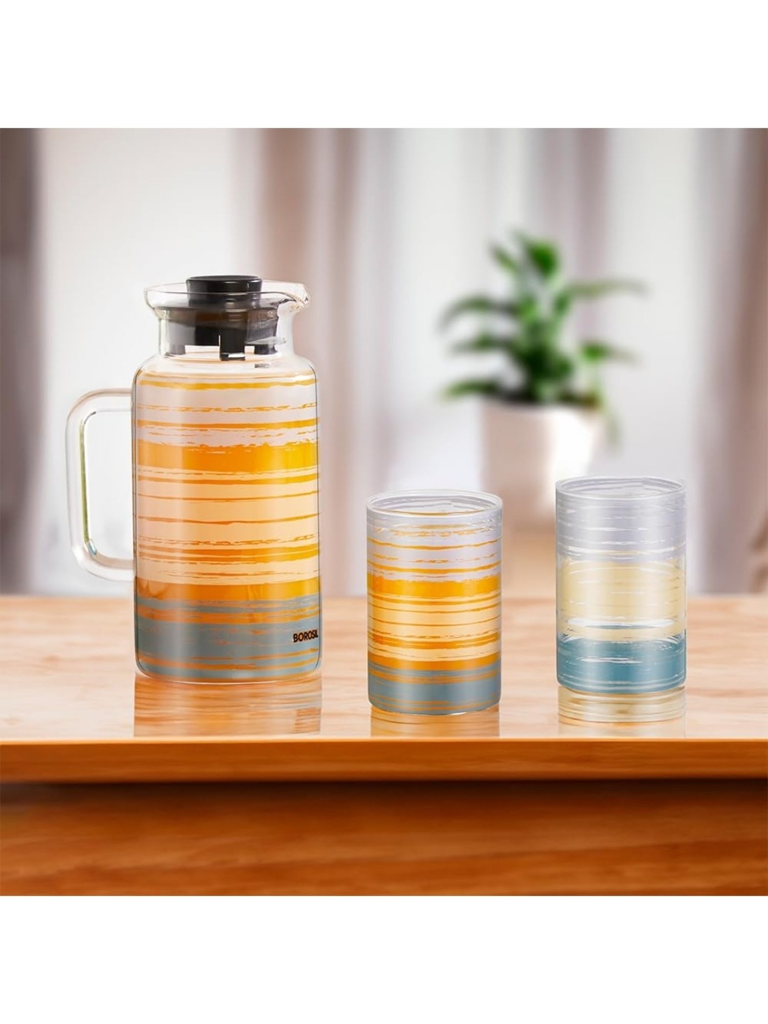 Borosil Glance Transparent Borosilicate Glass Jug with tow set of Glass Medium (295 ml)