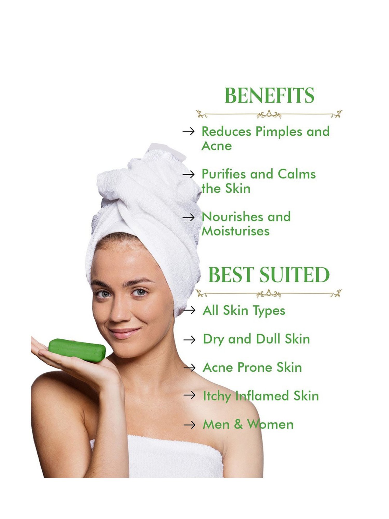 TAC - The Ayurveda Co. Green Neem Soap for Men & Women For Skin Whitening with Tea Tree - Pack of 3