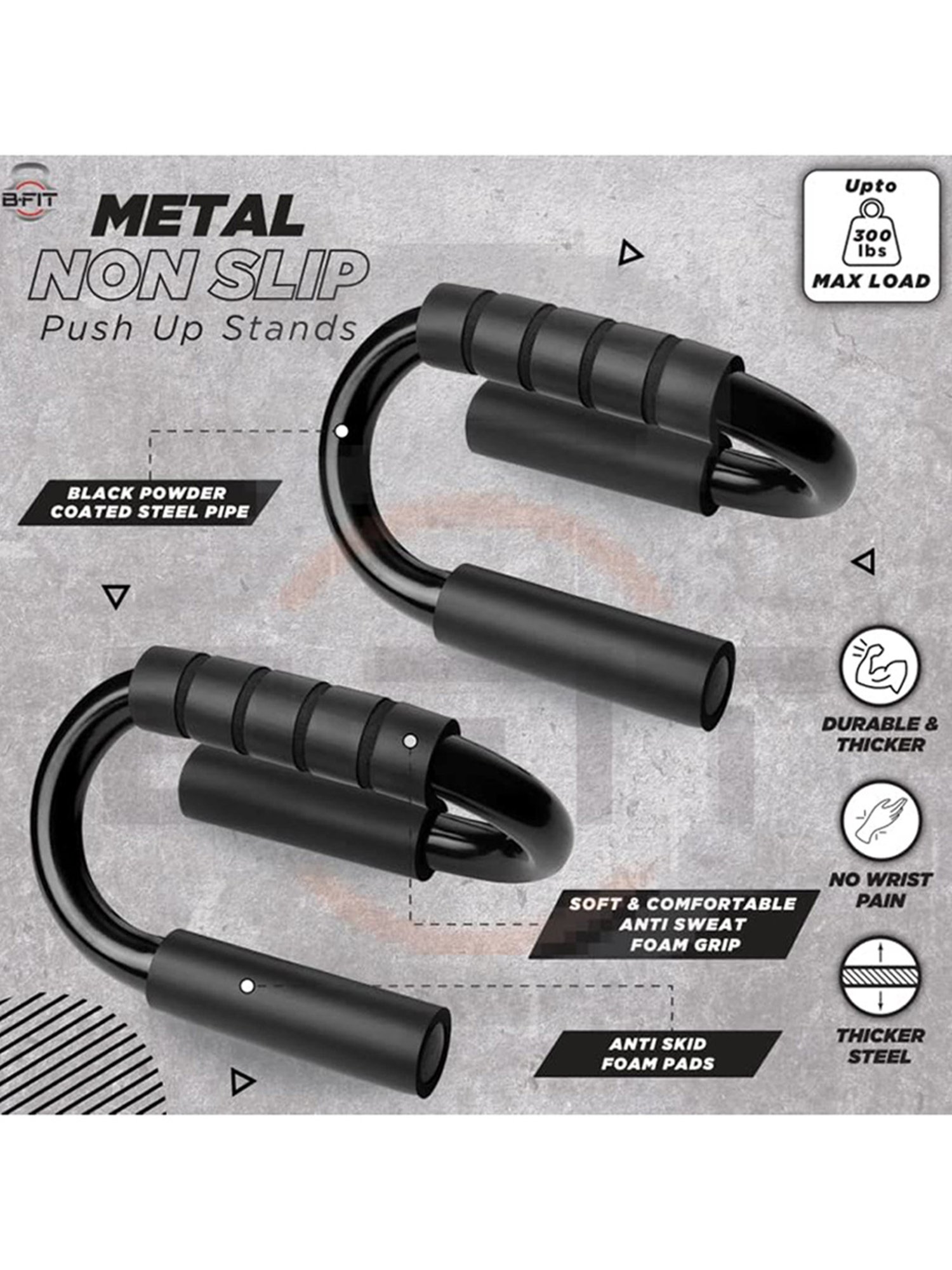 B Fit AB3429 Fitness Pushup Bars (Black)