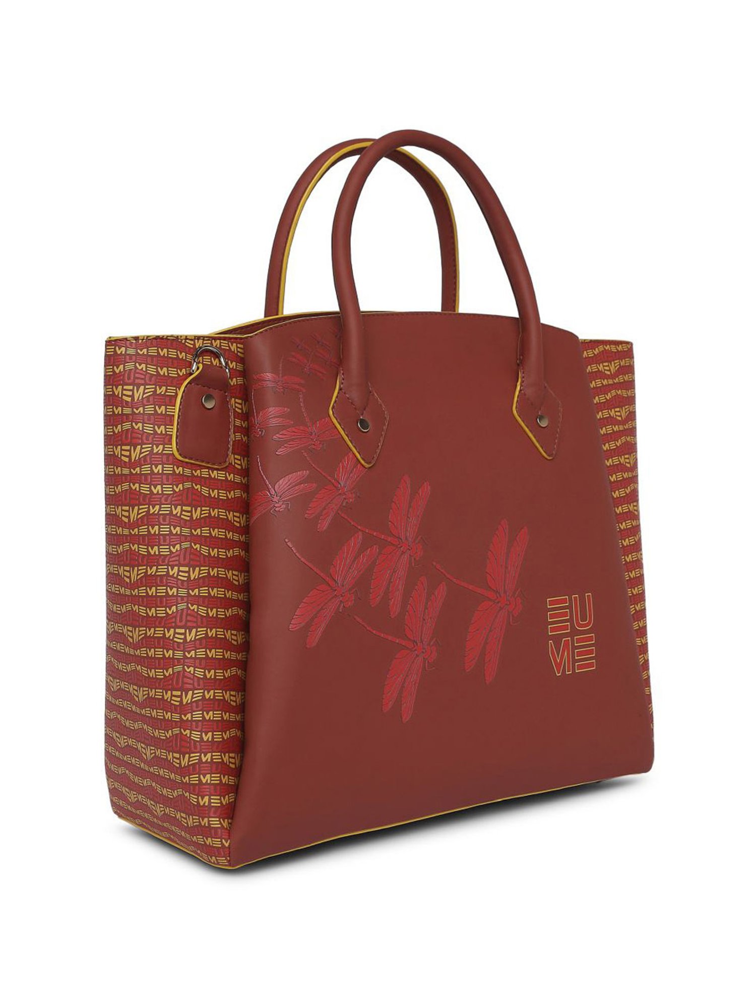 Eume Dragonfly Hot Sauce Red Leather Printed Handbag