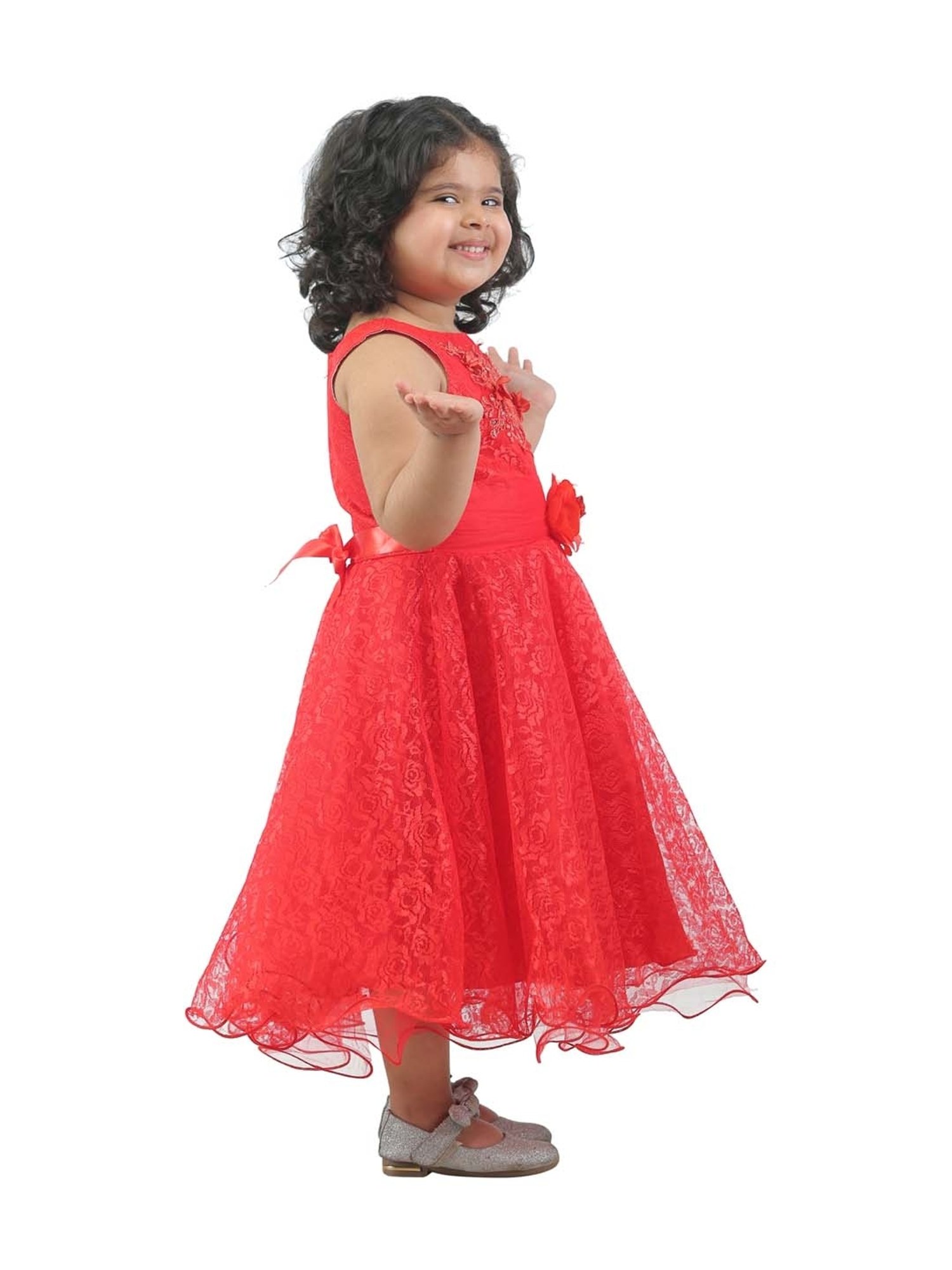Ahhaaaa Kids Red Cotton Sequence Dress