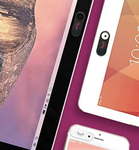 Bad Guy Blocker Removable Webcam Cover Camera Curtain for Web Security - Works on laptops, Phones, and Tablets - Black Color with Pink Lashes