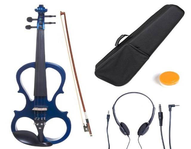 Cecilio 4/4CEVN-1BL 4/4 Full Size Electric Silent Solidwood Violin w/ Ebony Fittings in Style 1 - Metallic Blue