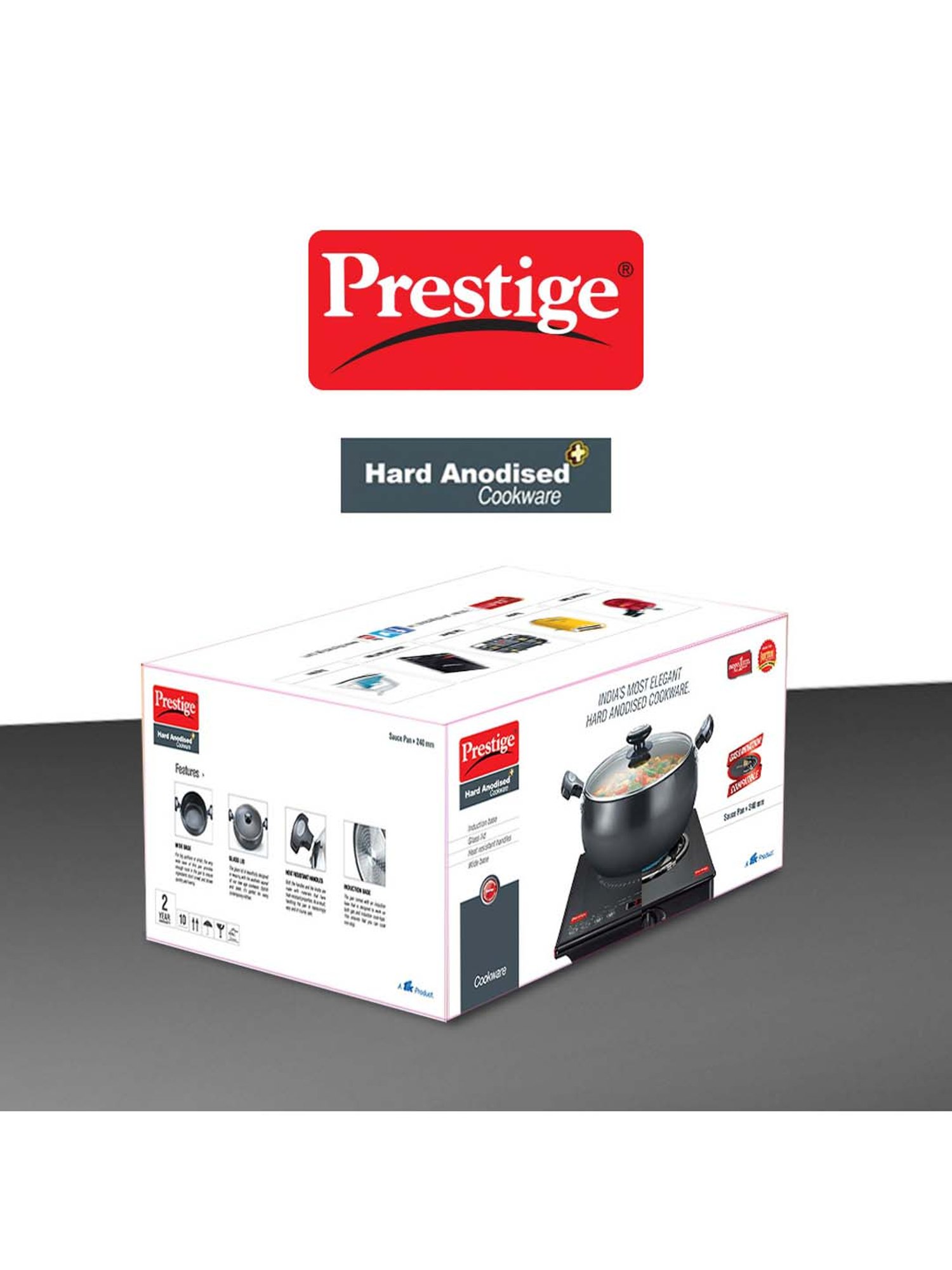 Prestige Black Hard Anodized Aluminium 240 mm Sauce Pan with Lid (5700 ml) - Set of 1