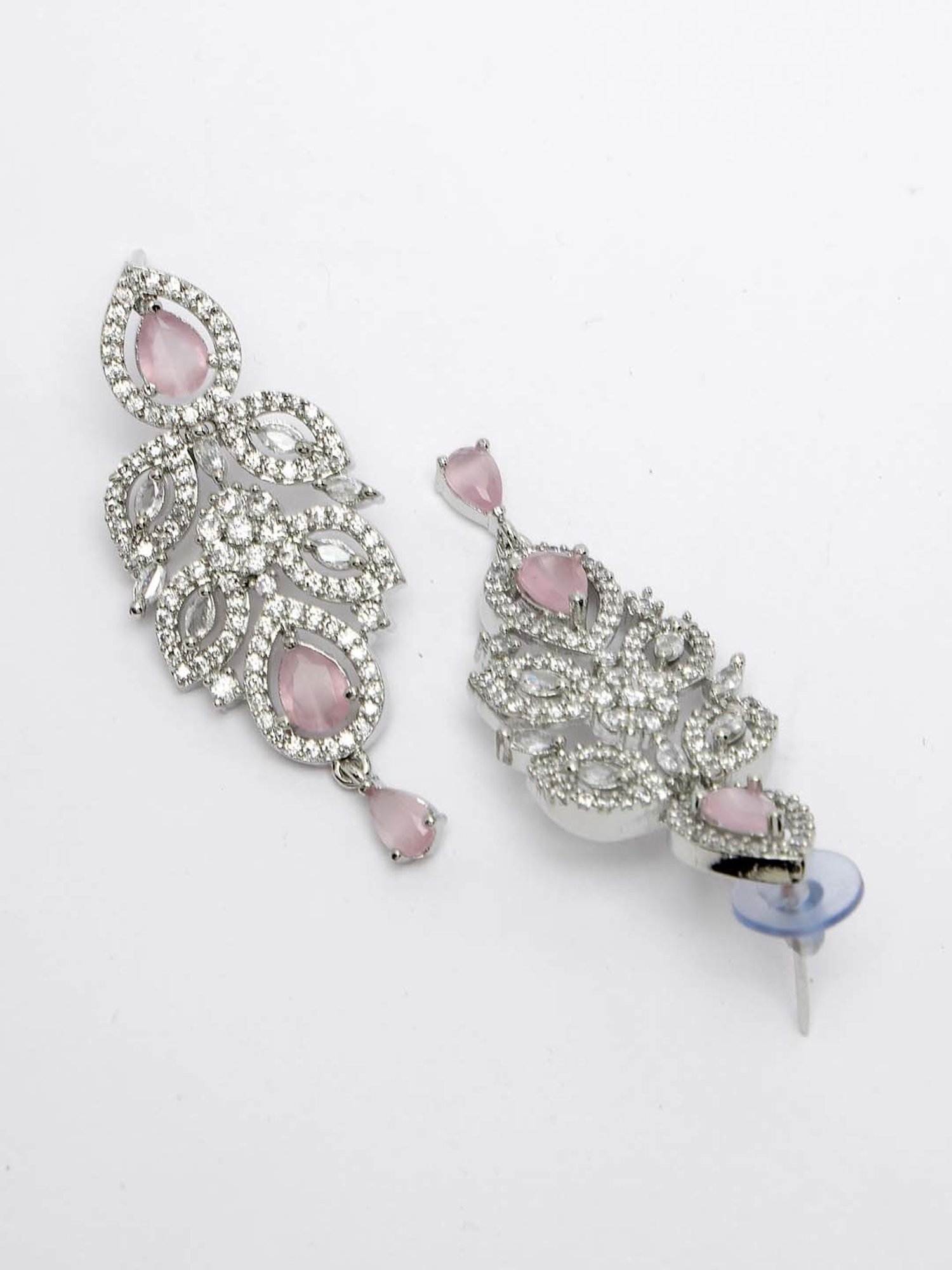 NVR Silver Plated & Pink CZ Stone Handcrafted Jewellery Set For Women