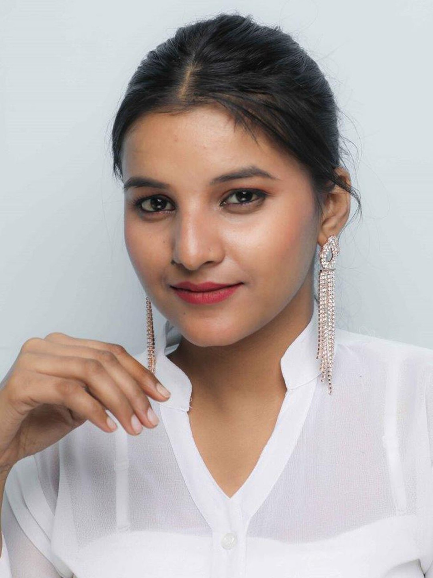 VOJ Gold Plated Stone Studded Drop Earrings for Women