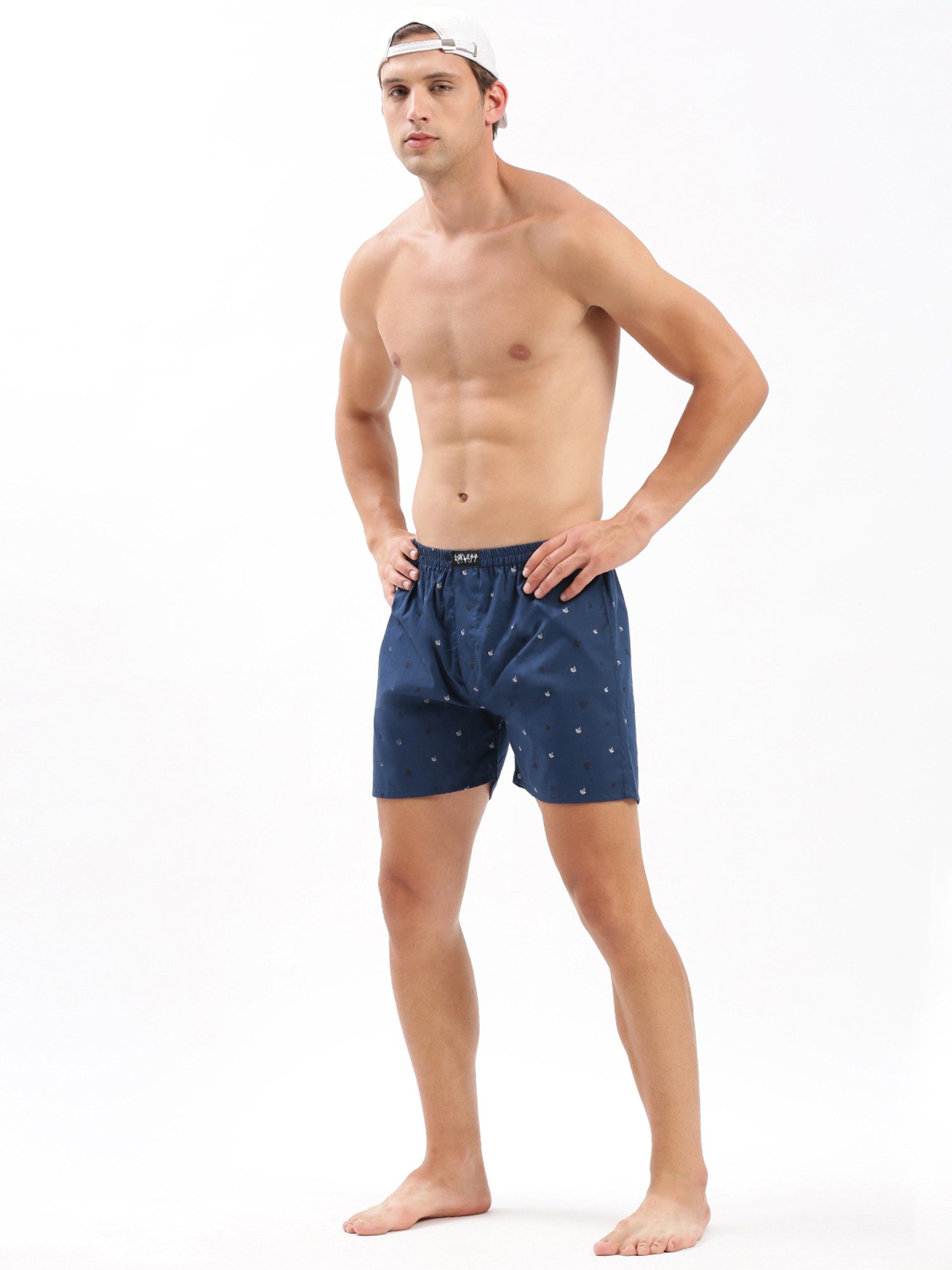 SHOWOFF Navy Slim Fit Printed Cotton Boxers