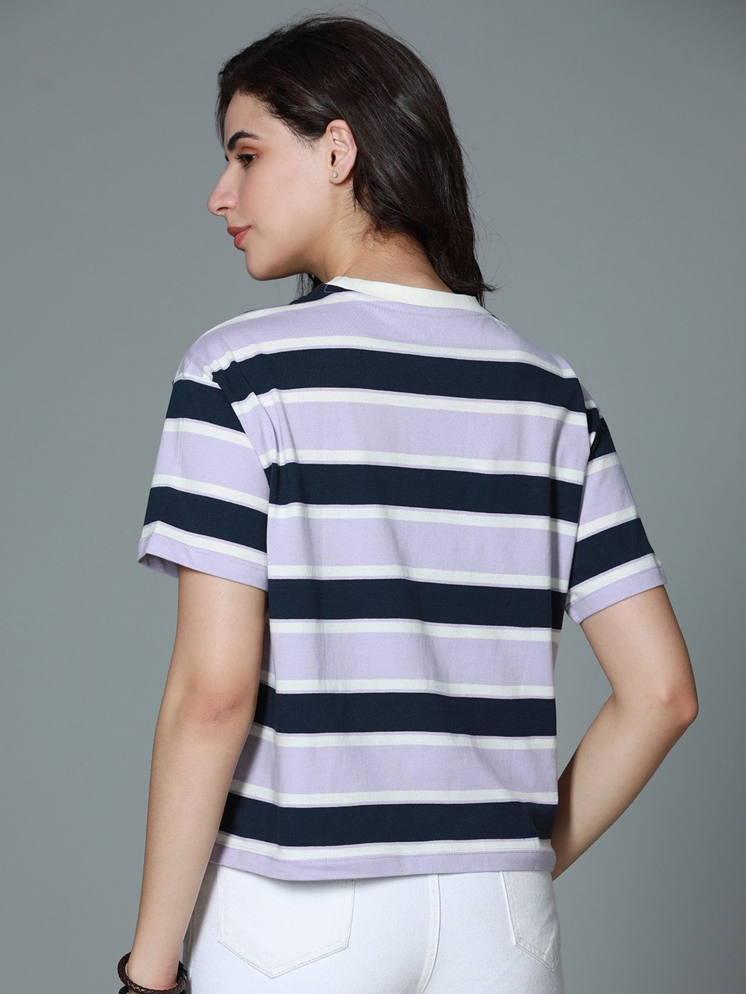High Star Lavender Cotton Stripes T-Shirt