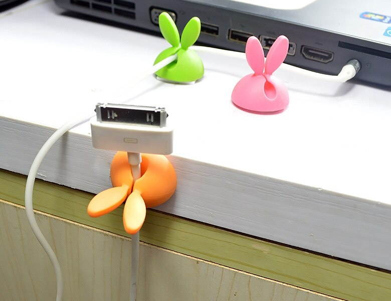 est 4pcs/Lot rabbit ear silicone desktop winder cable organizer cable Home office computer headphone bobbin wires holder