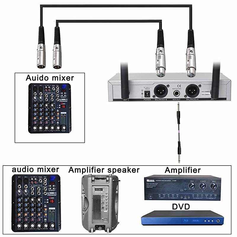 Wireless Microphone system  Dual Channel UHF Wireless Microphone Set with 2 Golden Handhelds Metal Receiver Ideal for Church Meeting Karaoke Wedding FBU10G1