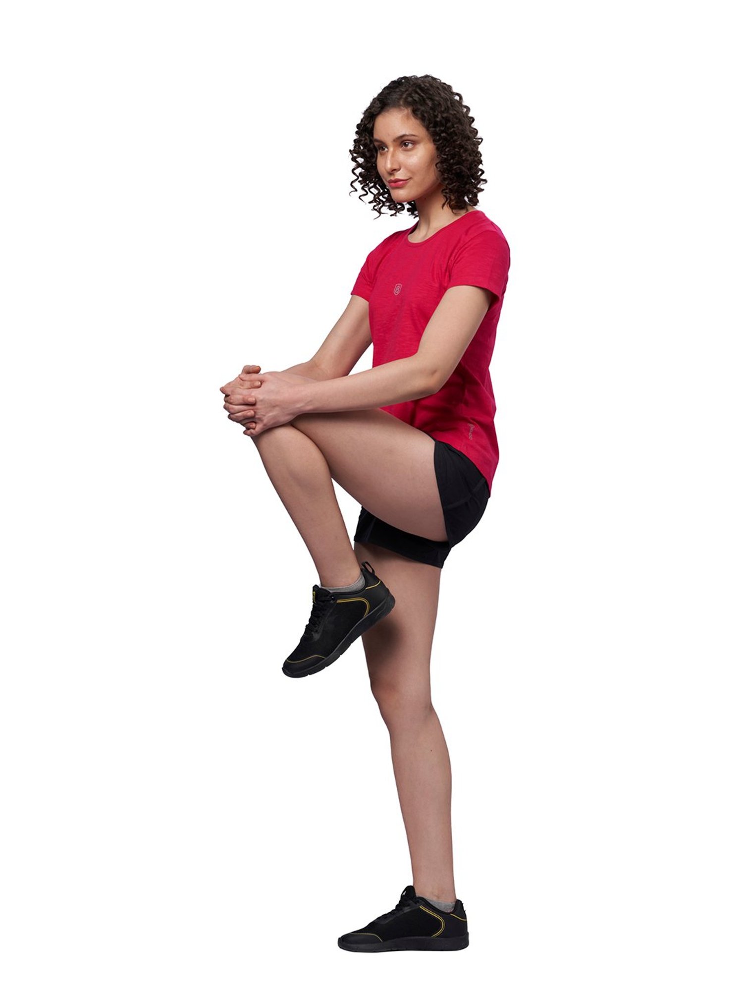 Domin8 Women Breathable Anti Odor Cotton High Low Hem Round Neck Pink Sports Top