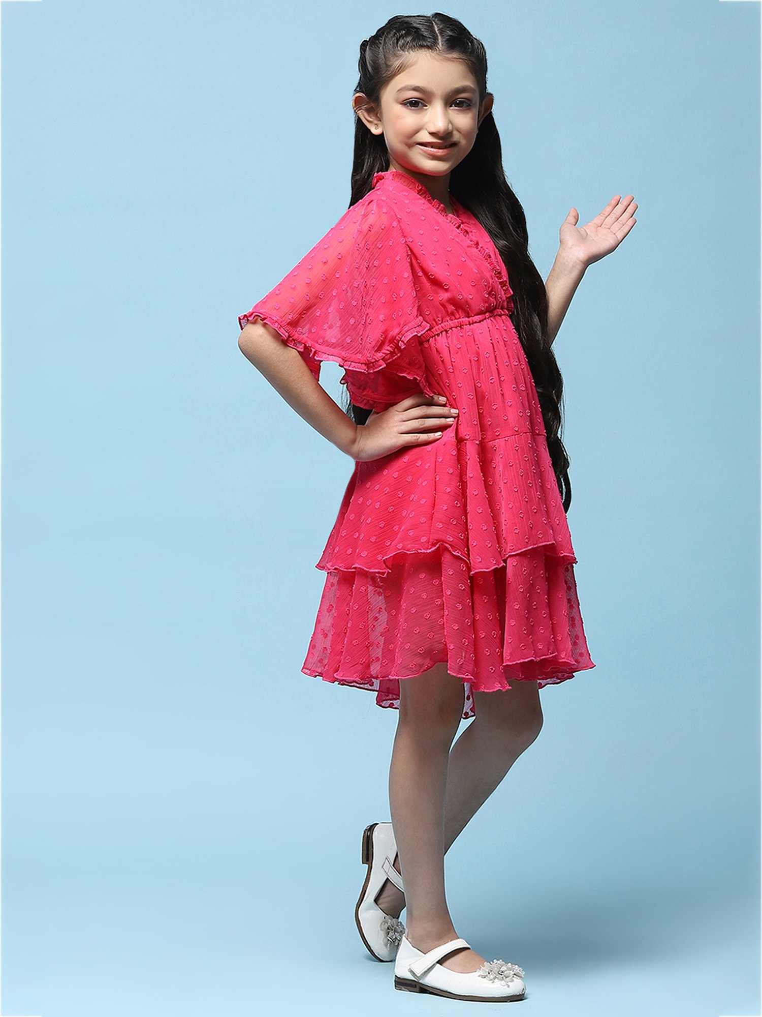 BIBA Girls Pink Solid Dress
