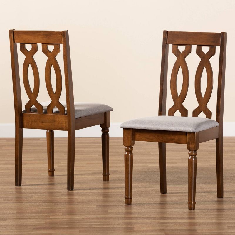 2pc Cherese Fabric Upholstered and Wood Dining Chair Set Gray/Brown - Baxton Studio