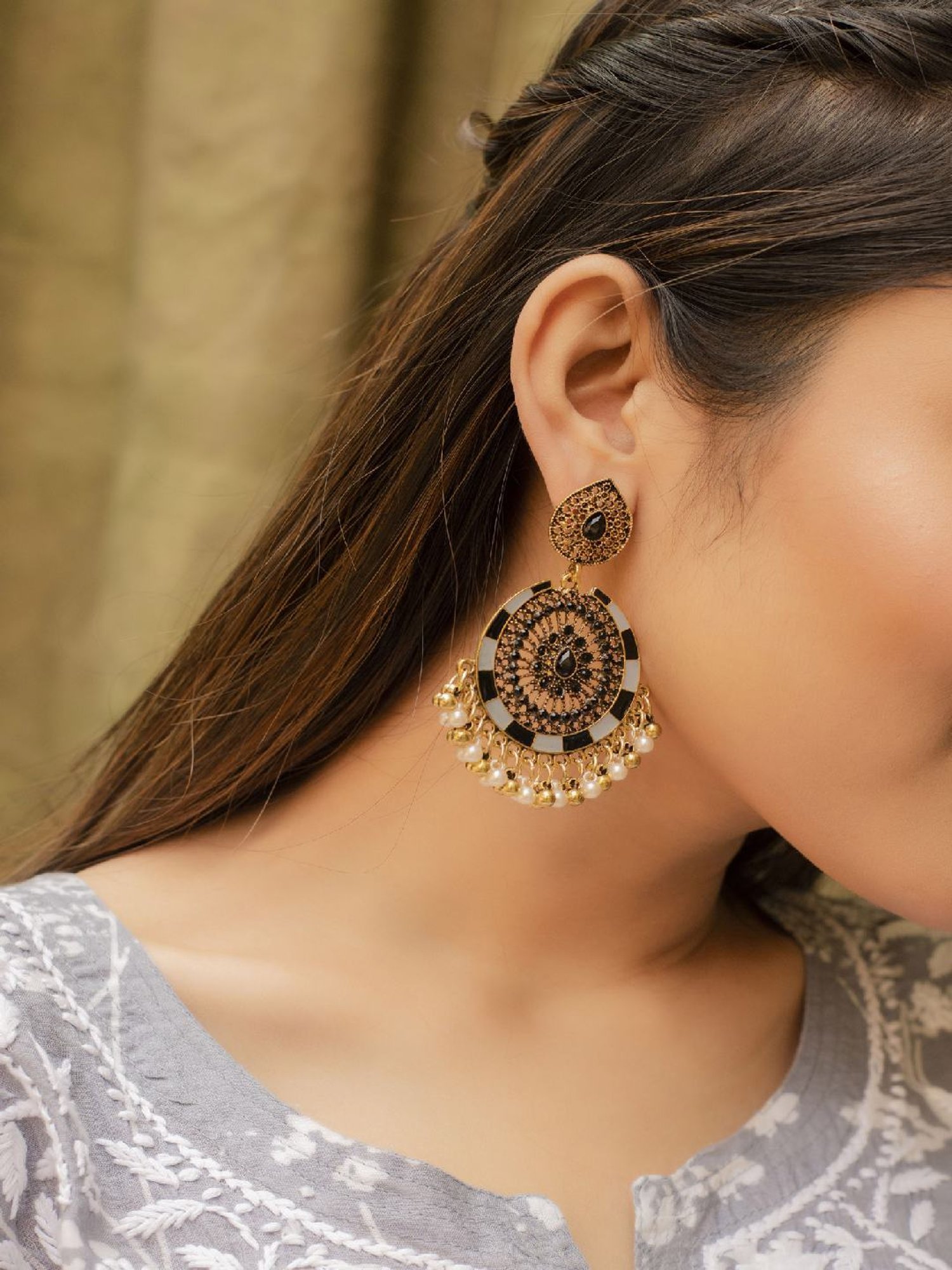 Jewelz Stylish Dangler Earrings Embellished With Small Pearls for Girls & Women