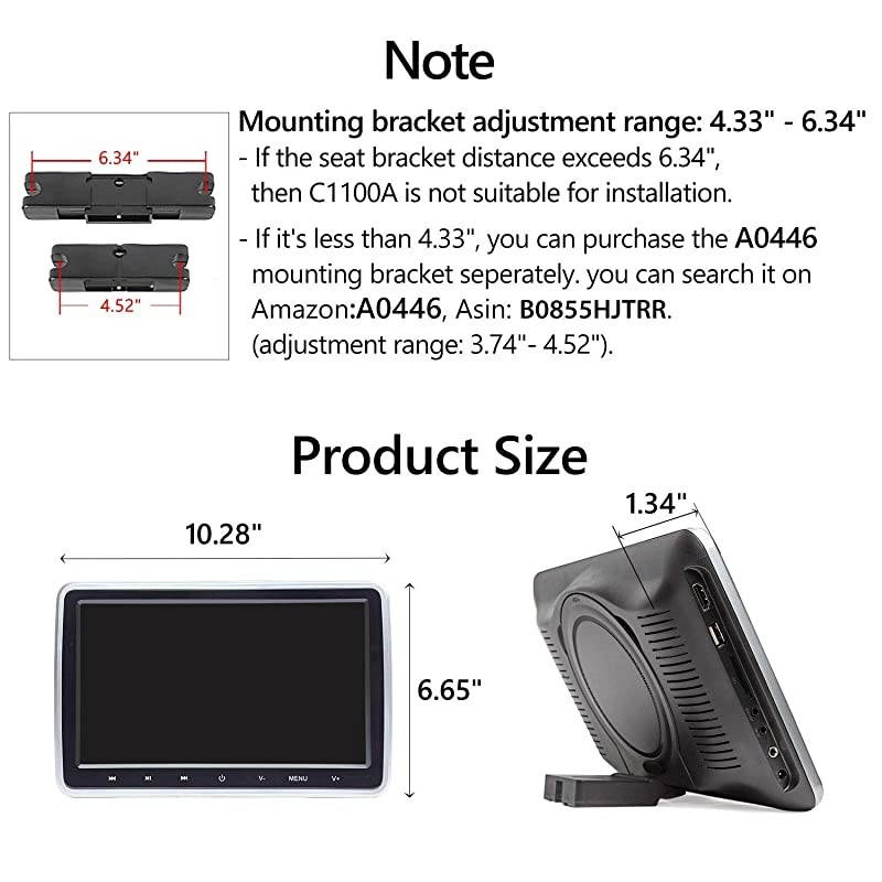 2021 Newest Headrest DVD Player Car DVD Player 10.1'' Dual Car DVD Players with 2 Headphones  C1100A for Kids Support Same/Different Video Playing/AV Out & in HDMI USB SD Port Touch Button-C1100A