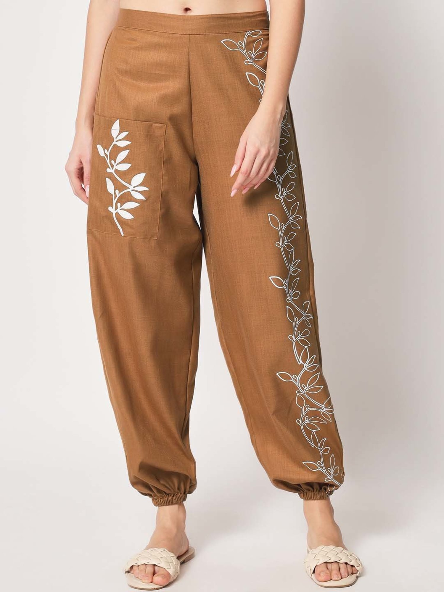 9rasa Brown Cotton Printed Trousers