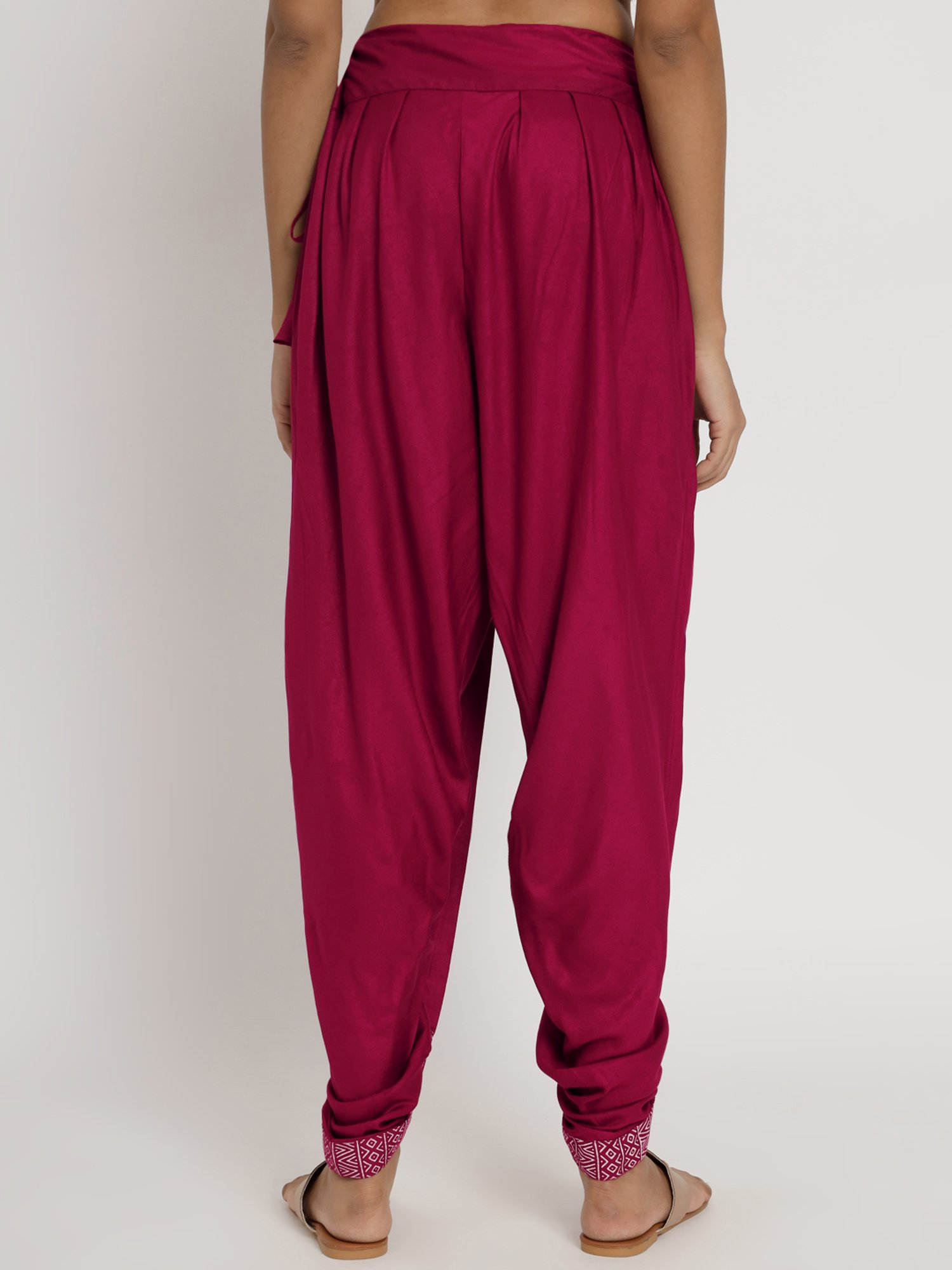 9rasa Maroon Hand Block Print Dhoti Pants