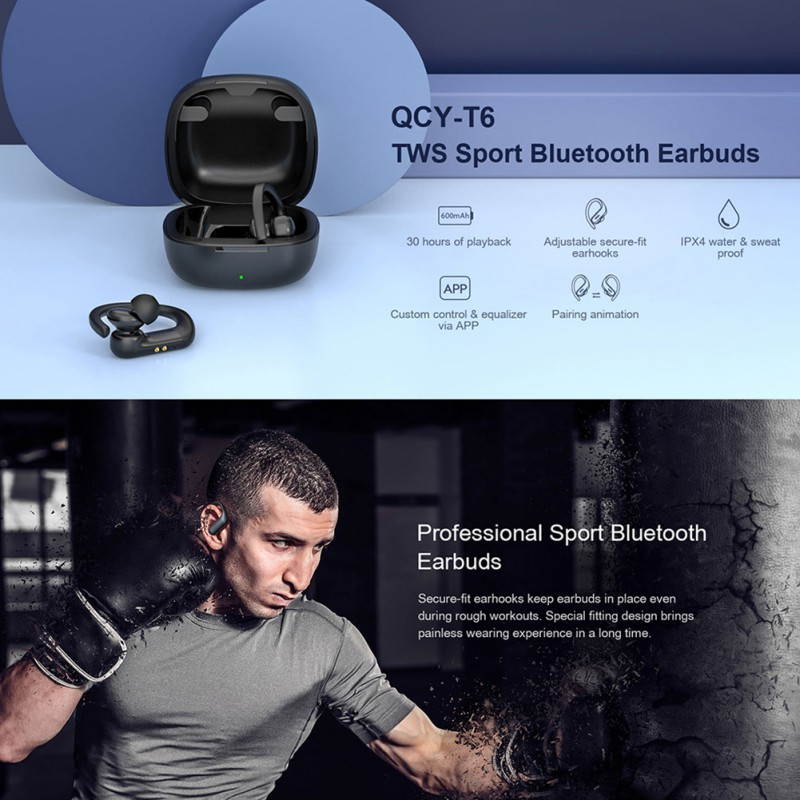 QCY T6 IPX5 Waterproof High-definition Call Wireless Bluetooth Headset Binaural Sports Headset
