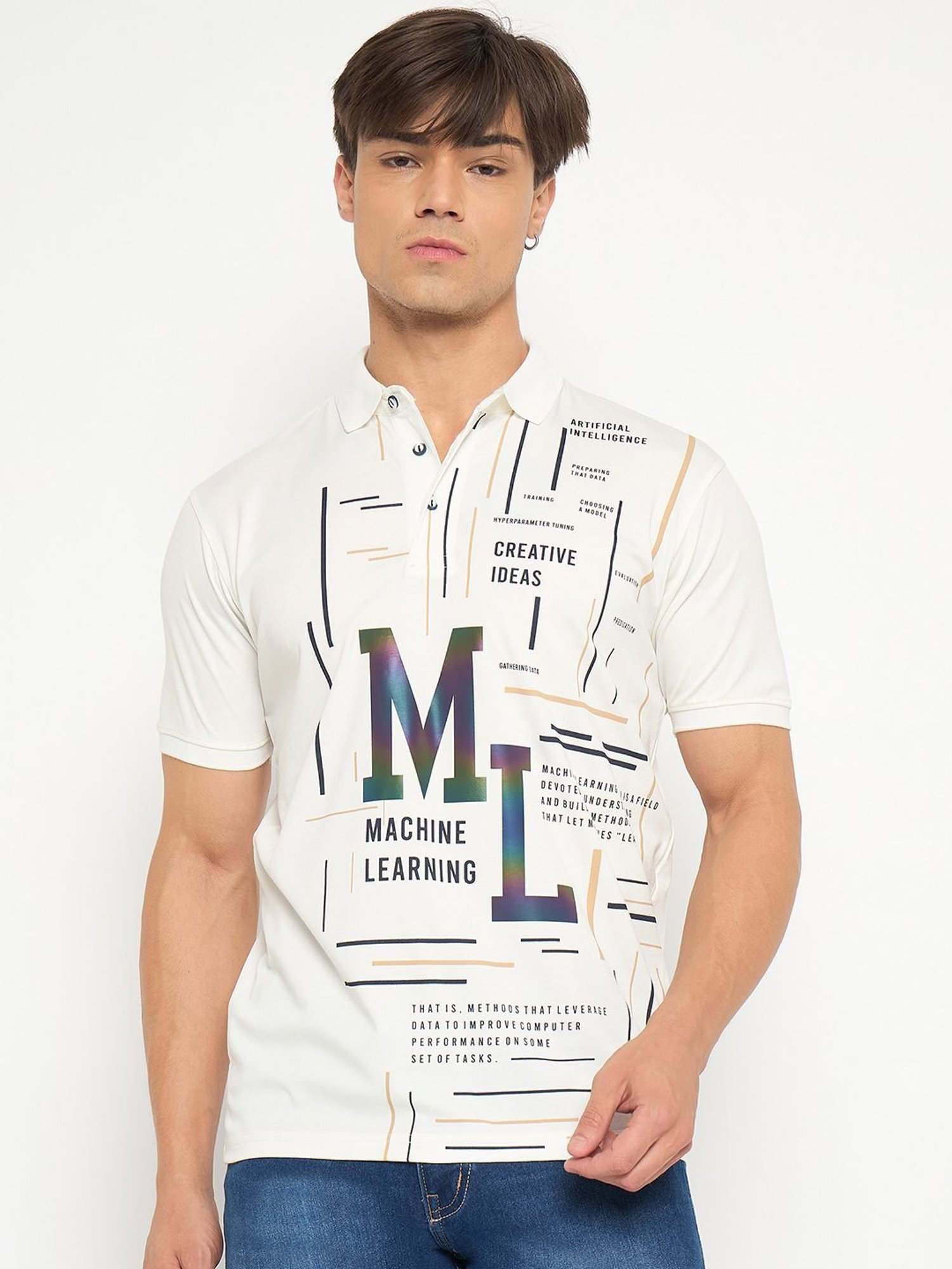 Duke White Slim Fit Printed Polo T-Shirt