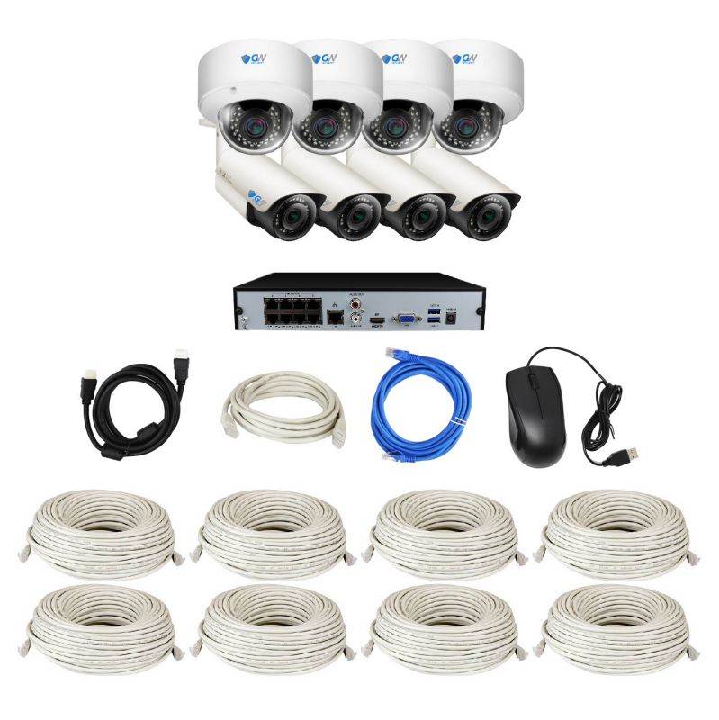 GW 8 Channel H.265 4K NVR 5MP 1920P 2.8~12mm Lens, Video Plug & Play IP Security System - 4 x POE 5MP Weatherproof IP Cameras (2TB Hard Drive Included)
