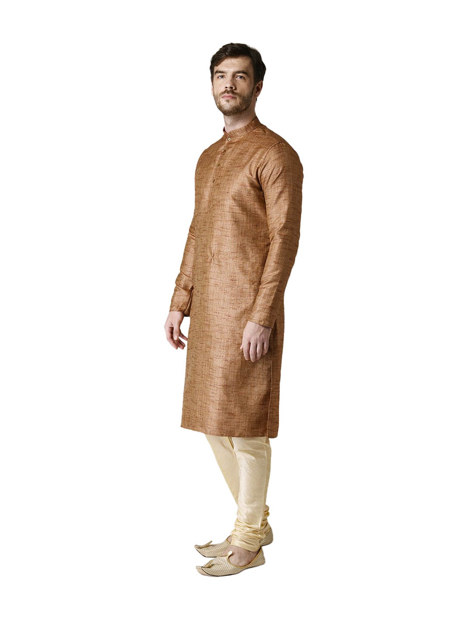 Tabard Brown & Beige Solid Regular Fit Kurta & Churidar Set