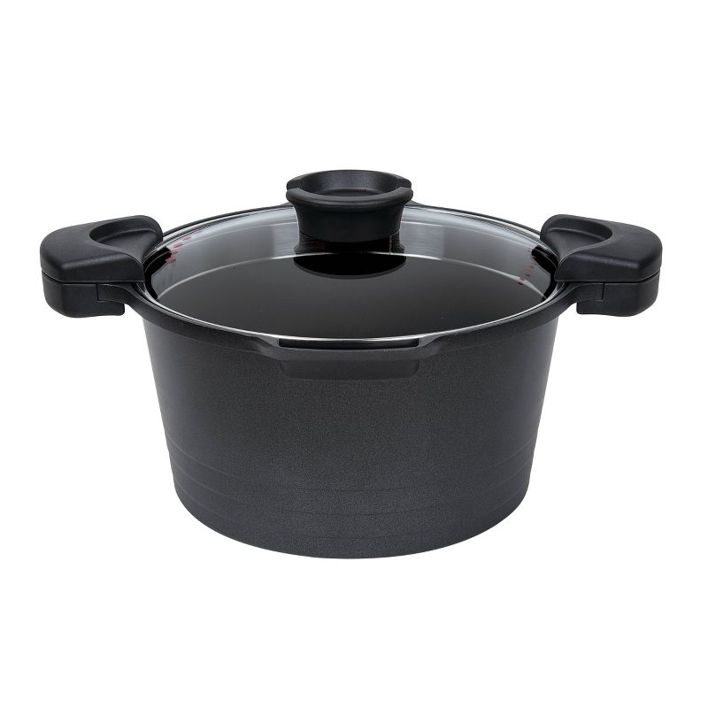 MasterPan 5qt Stock N' Pasta Pot with Handles and Easy Pour Strainer Glass Lid Black